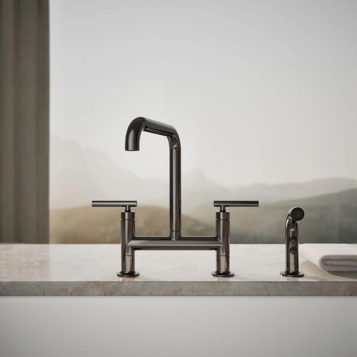 KOHLER K-7548-4 Purist Two-hole bridge kitchen sink faucet with side sprayer - Image 41