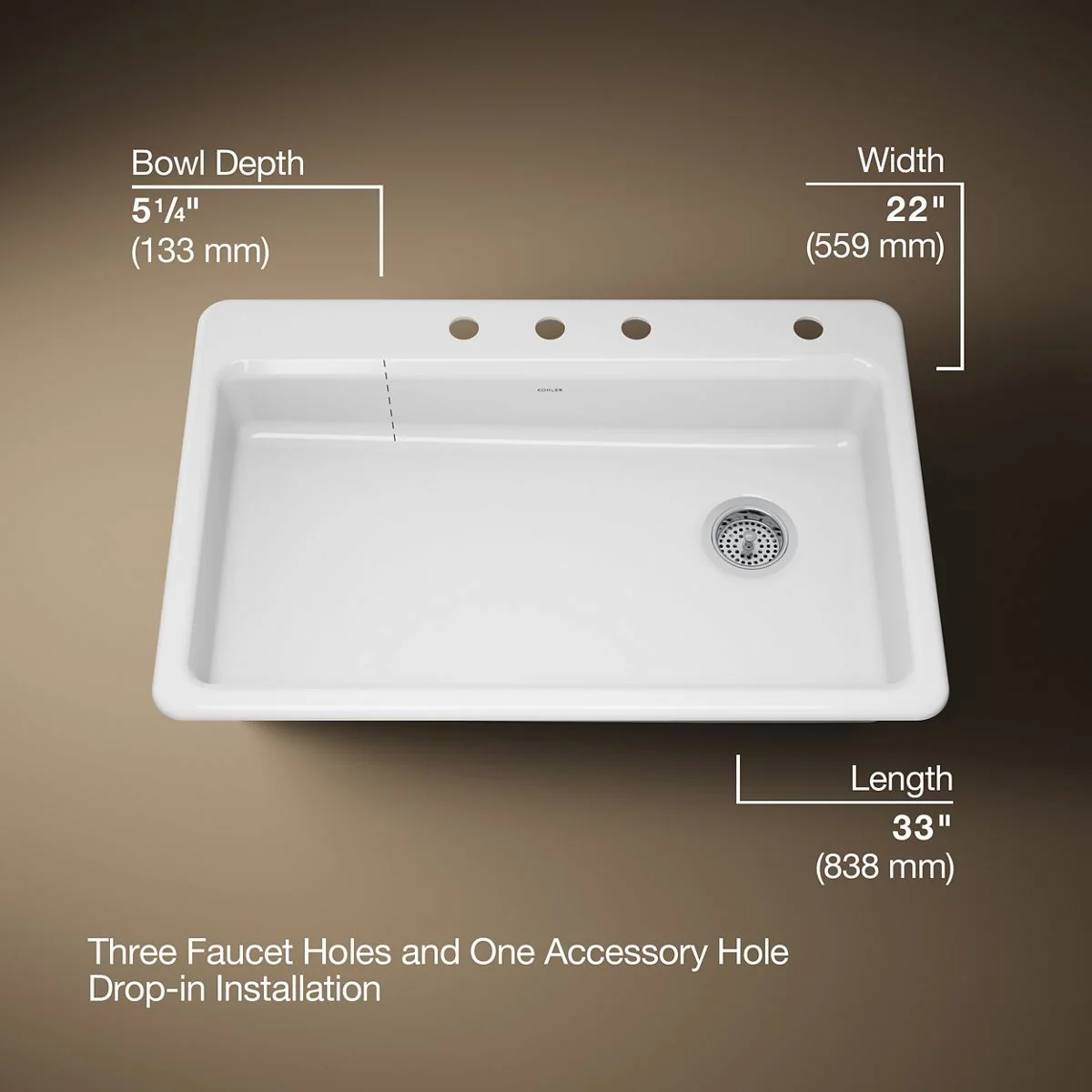 KOHLER K-8689-4 Riverby 33" top-mount single-bowl kitchen sink - Image 10