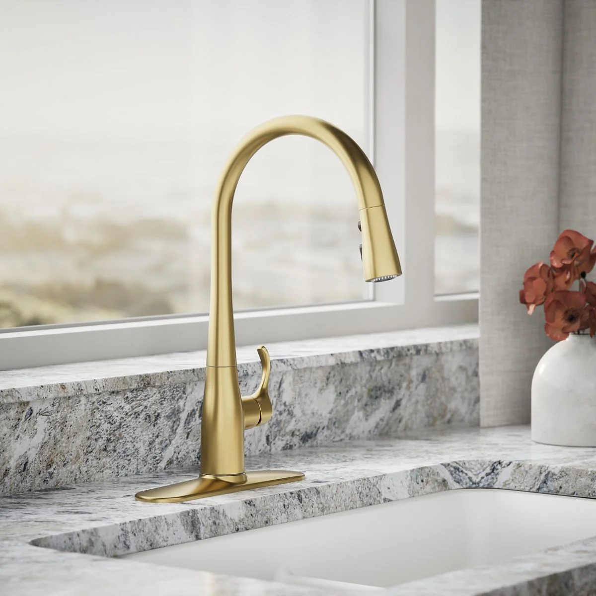 KOHLER K-596 Simplice Pull-down kitchen sink faucet with three-function sprayhead - Image 7