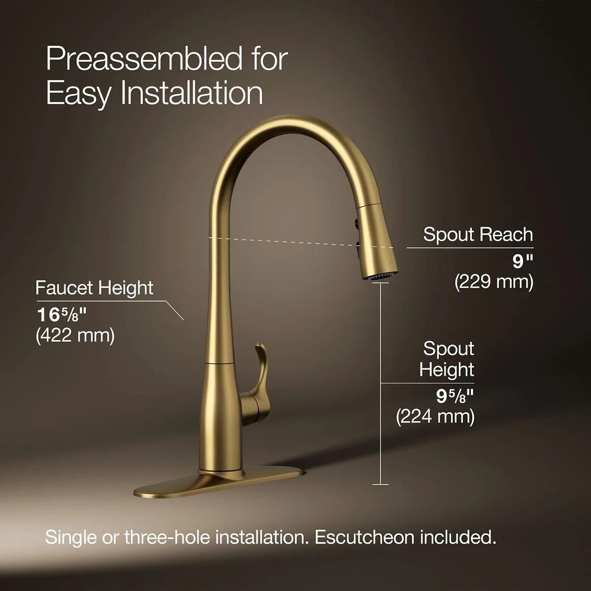 KOHLER K-596 Simplice Pull-down kitchen sink faucet with three-function sprayhead - Image 8