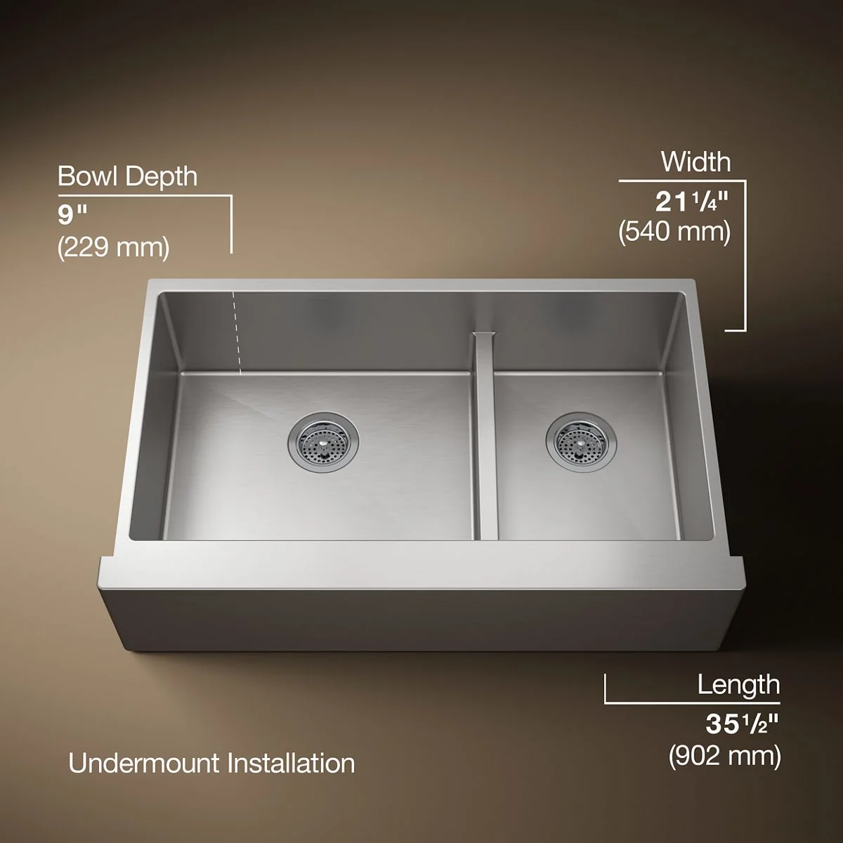 KOHLER K-5416 Strive Smart Divide 35-1/2" undermount double-bowl farmhouse kitchen sink - Image 6