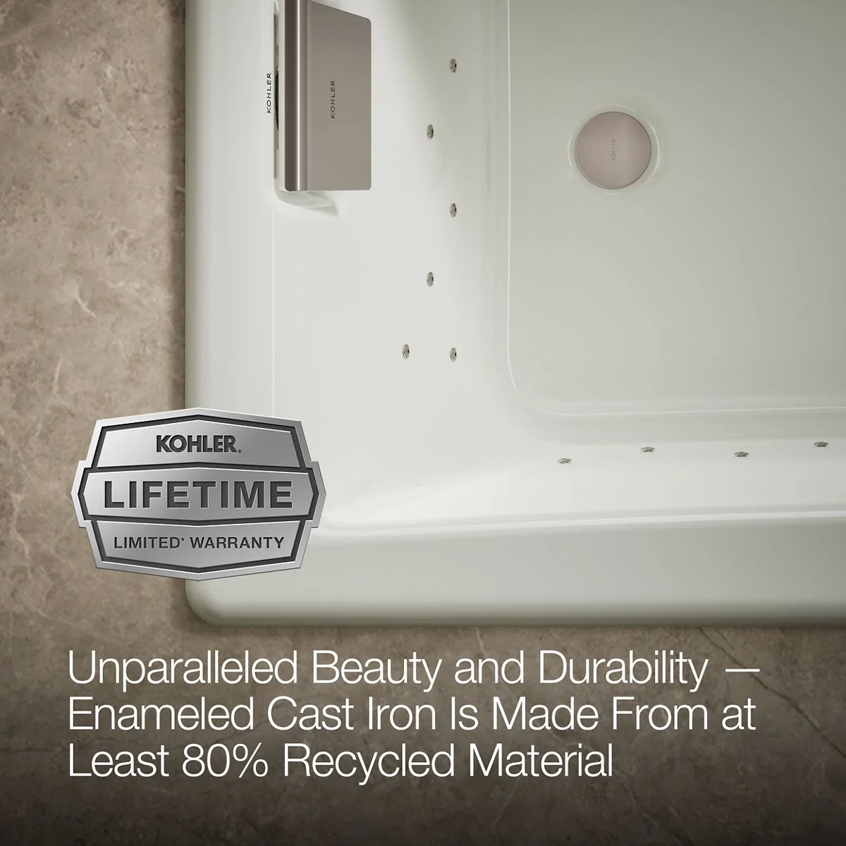 KOHLER K-852-GHNY Tea-for-Two 60" x 32" drop-in Heated BubbleMassage air bath - Image 6