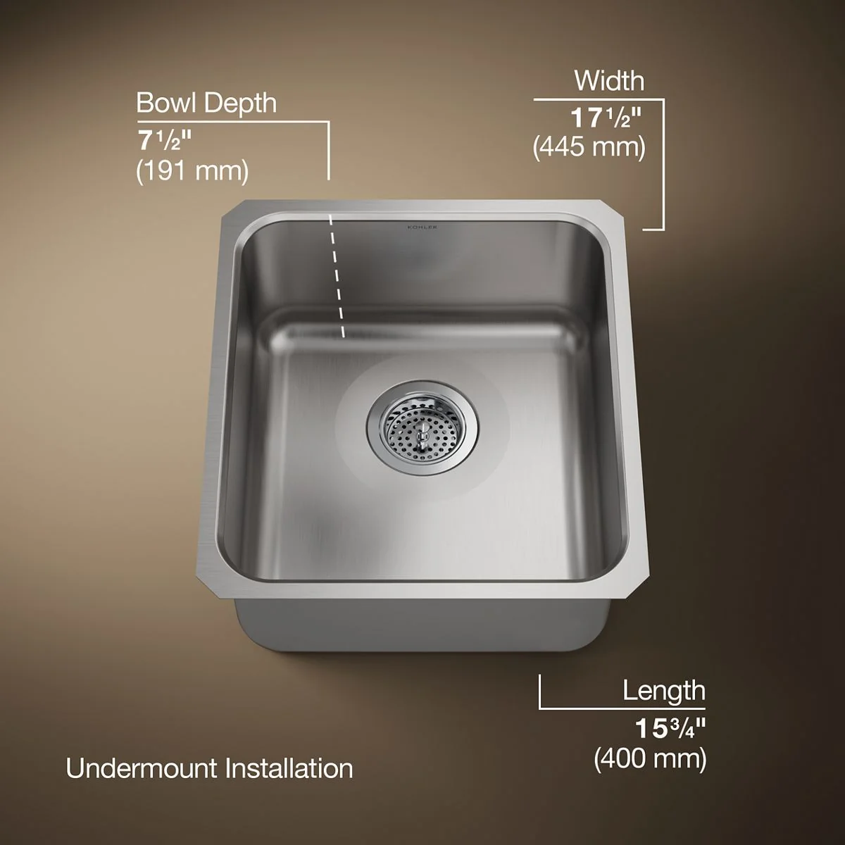 KOHLER K-3331 Undertone 15-3/4" undermount single-bowl bar sink - Image 6