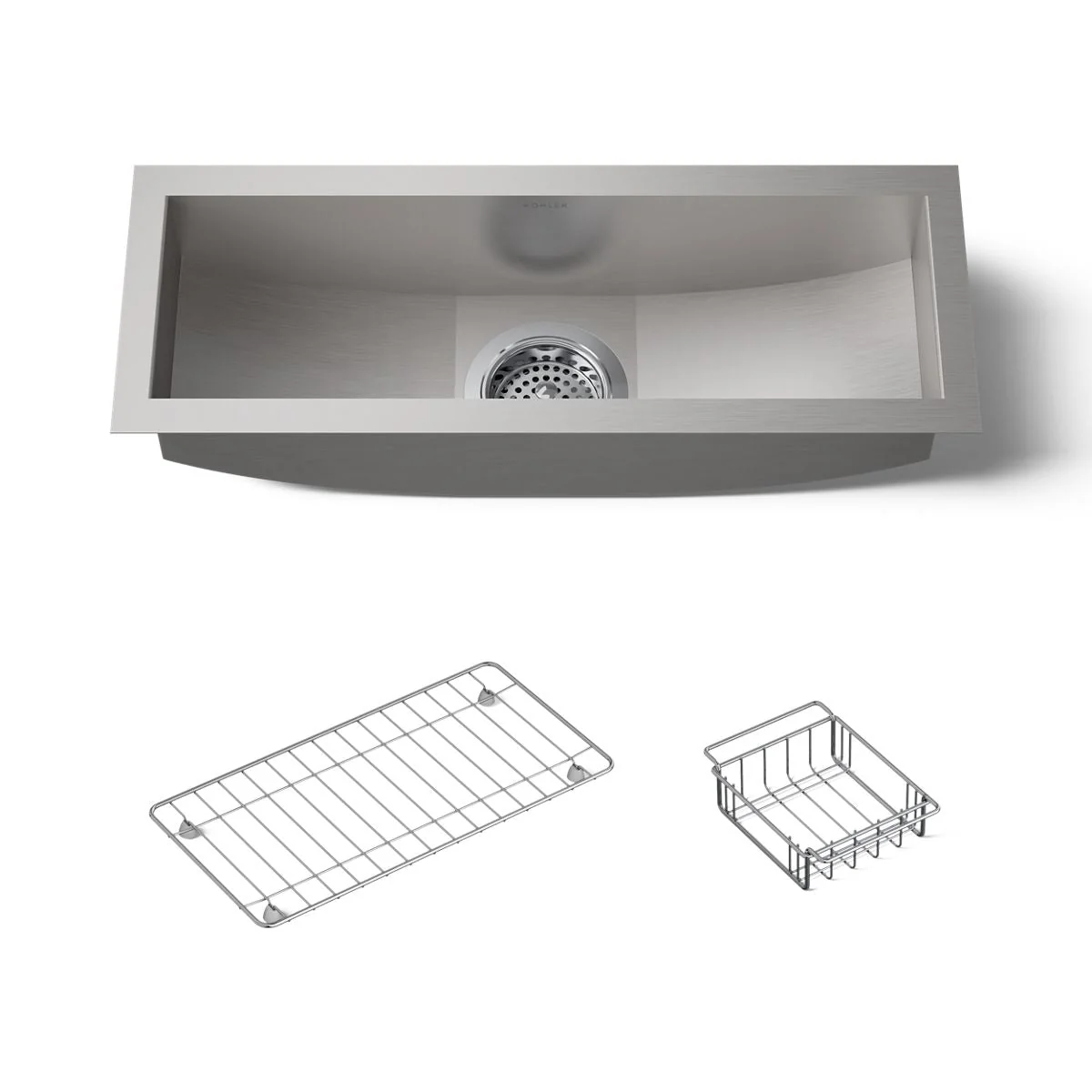 KOHLER K-3154-NA Undertone 22" x 8-1/4" x 5-1/4" Undermount single-bowl trough kitchen sink, includes wire basket and rack - Image 6