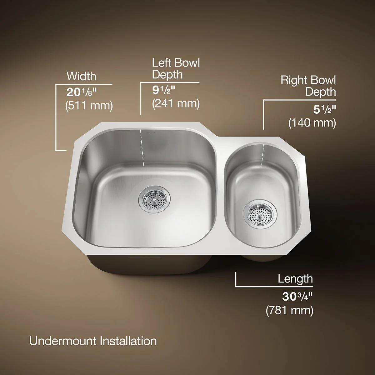 KOHLER K-3355 Undertone 30-3/4" undermount double-bowl kitchen sink - Image 6