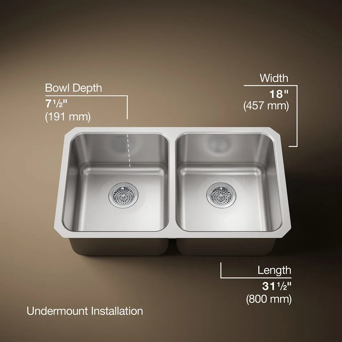KOHLER K-3350 Undertone 31-1/2" undermount double-bowl kitchen sink - Image 6