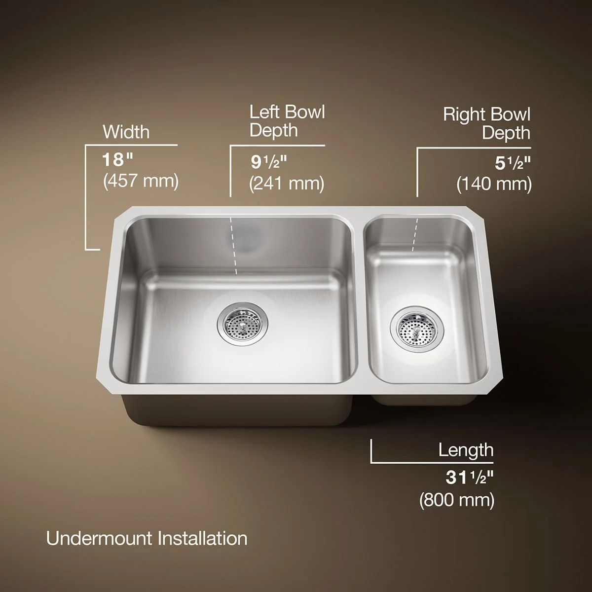 KOHLER K-3174 Undertone 31-1/2" undermount double-bowl kitchen sink - Image 6
