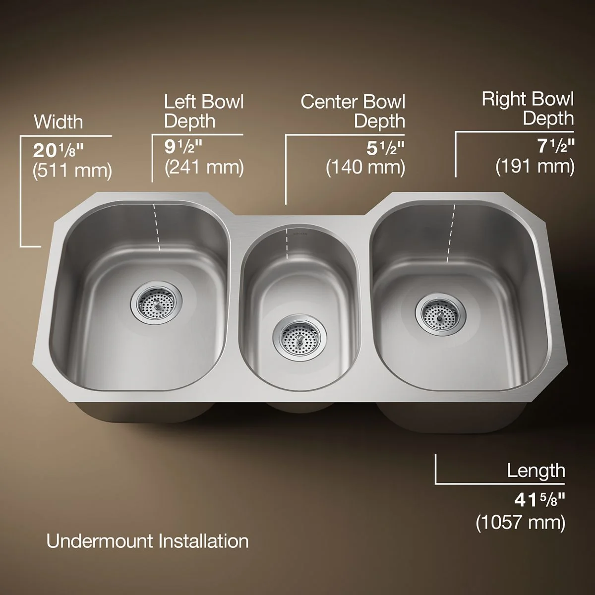 KOHLER K-3166 Undertone 41-3/4" undermount triple-bowl kitchen sink - Image 6