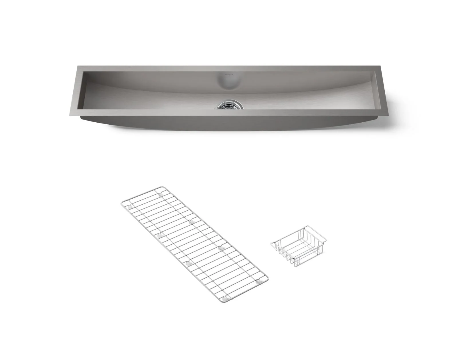 KOHLER K-3156-NA Undertone 43" x 8-1/4" x 6-5/16" Undermount single-bowl trough kitchen sink, includes wire basket and rack - Image 2
