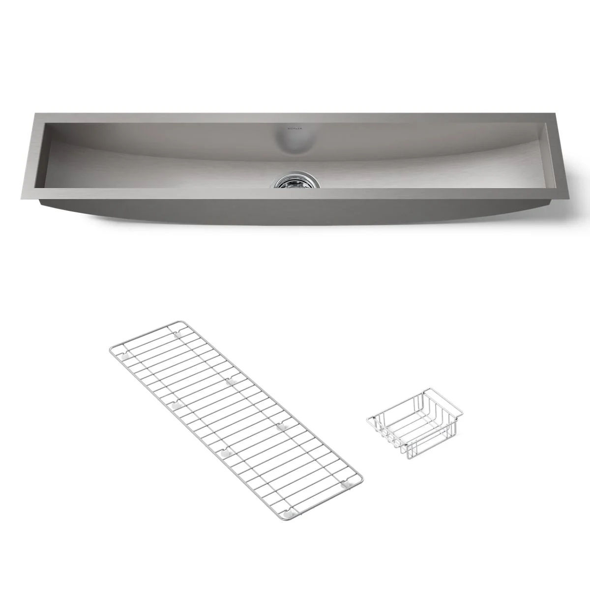 KOHLER K-3156-NA Undertone 43" x 8-1/4" x 6-5/16" Undermount single-bowl trough kitchen sink, includes wire basket and rack - Image 5