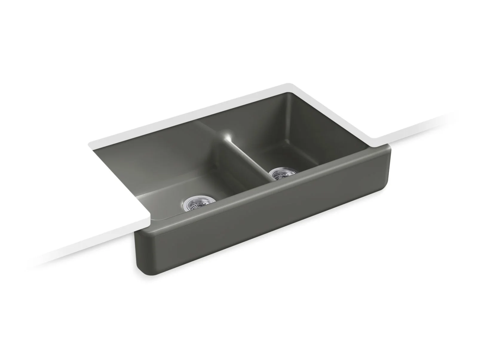 KOHLER K-6426 Whitehaven Smart Divide 35-1/2" undermount double-bowl farmhouse kitchen sink with short apron - Image 5