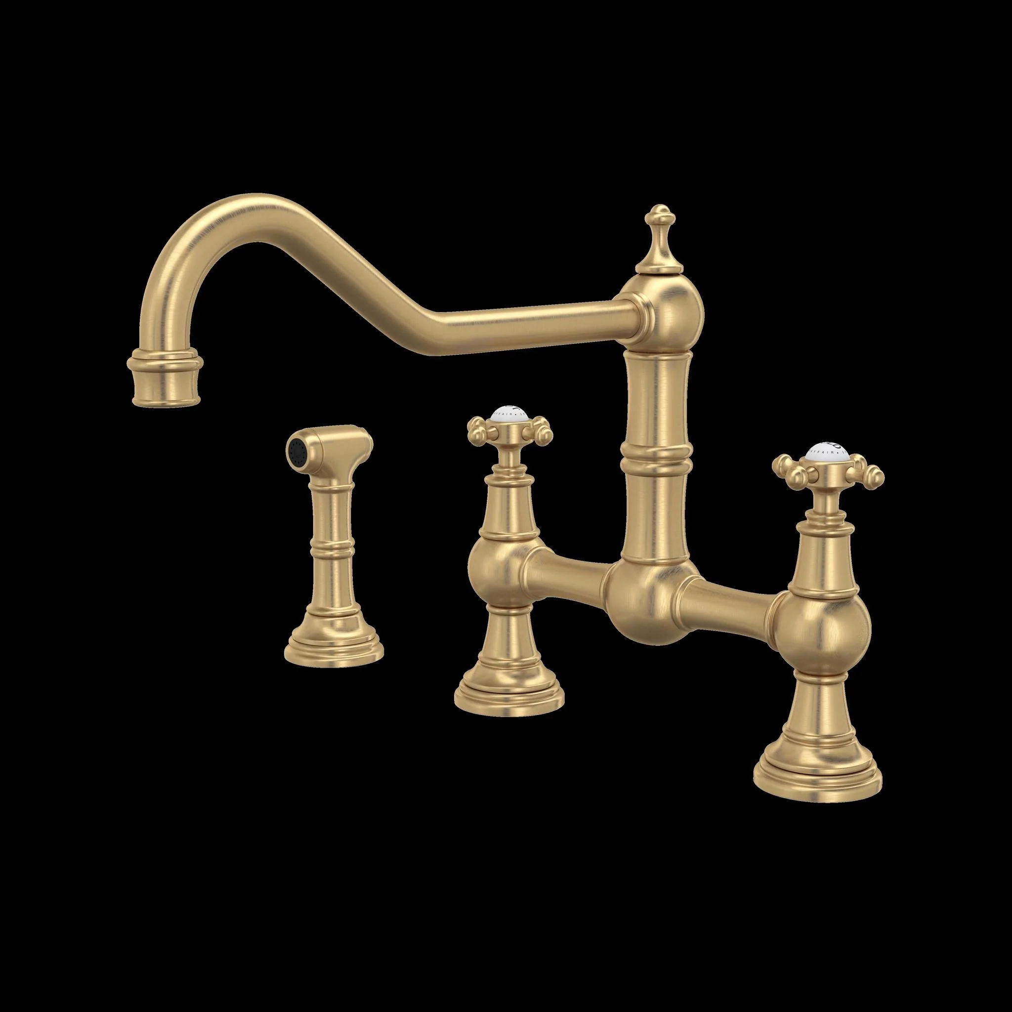 Perrin & Rowe U.4763 Edwardian Extended Spout Bridge Kitchen Faucet With Side Spray - Image 5