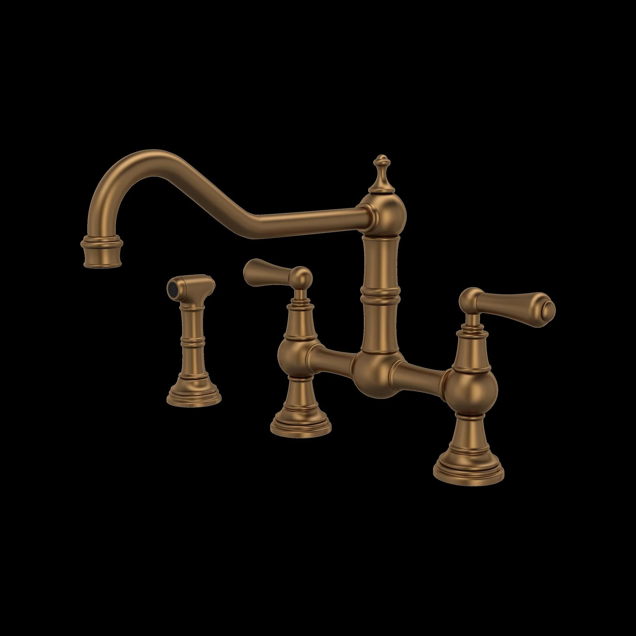 Perrin & Rowe U.4764 Edwardian Extended Spout Bridge Kitchen Faucet With Side Spray - Image 2