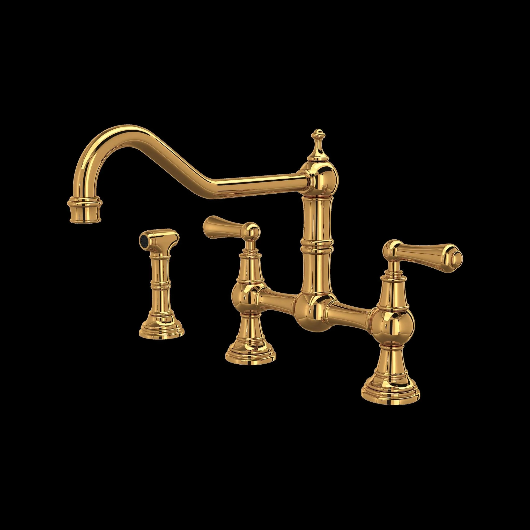 Perrin & Rowe U.4764 Edwardian Extended Spout Bridge Kitchen Faucet With Side Spray - Image 3