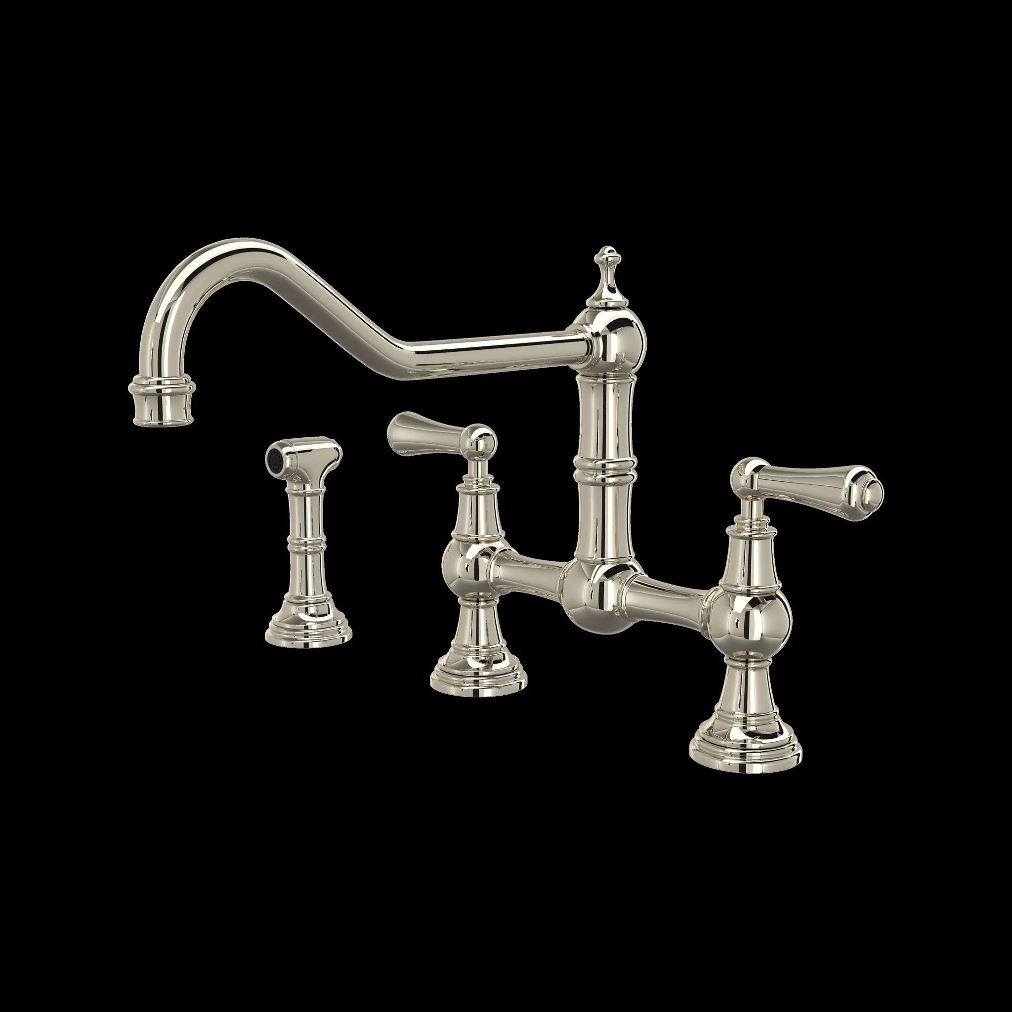 Perrin & Rowe U.4764 Edwardian Extended Spout Bridge Kitchen Faucet With Side Spray - Image 4