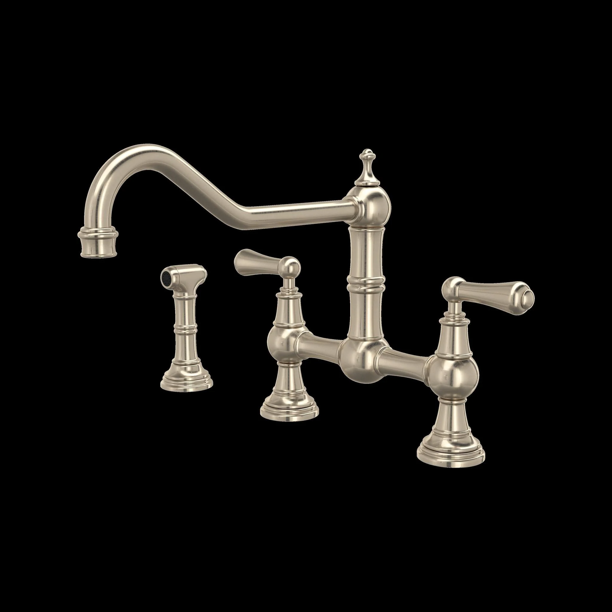 Perrin & Rowe U.4764 Edwardian Extended Spout Bridge Kitchen Faucet With Side Spray - Image 6