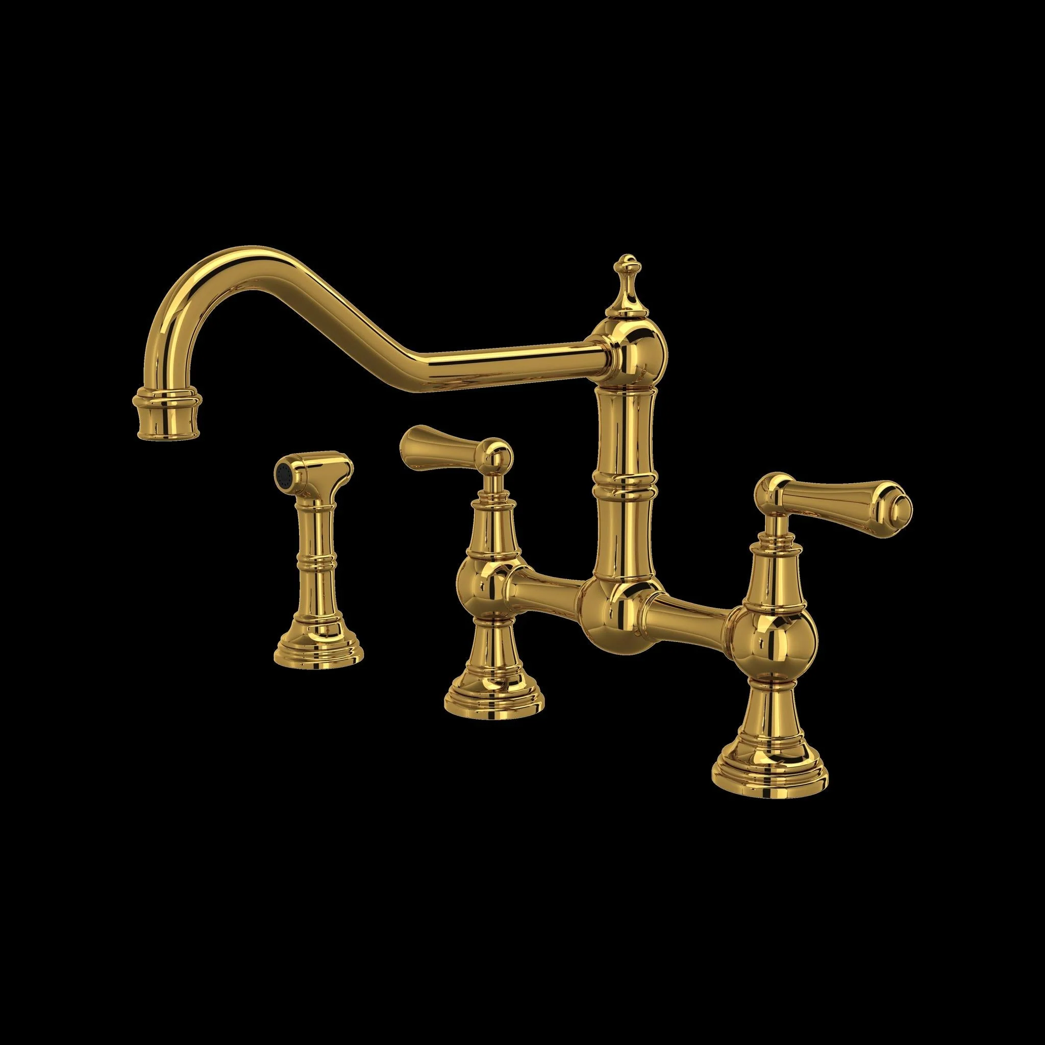 Perrin & Rowe U.4764 Edwardian Extended Spout Bridge Kitchen Faucet With Side Spray - Image 7