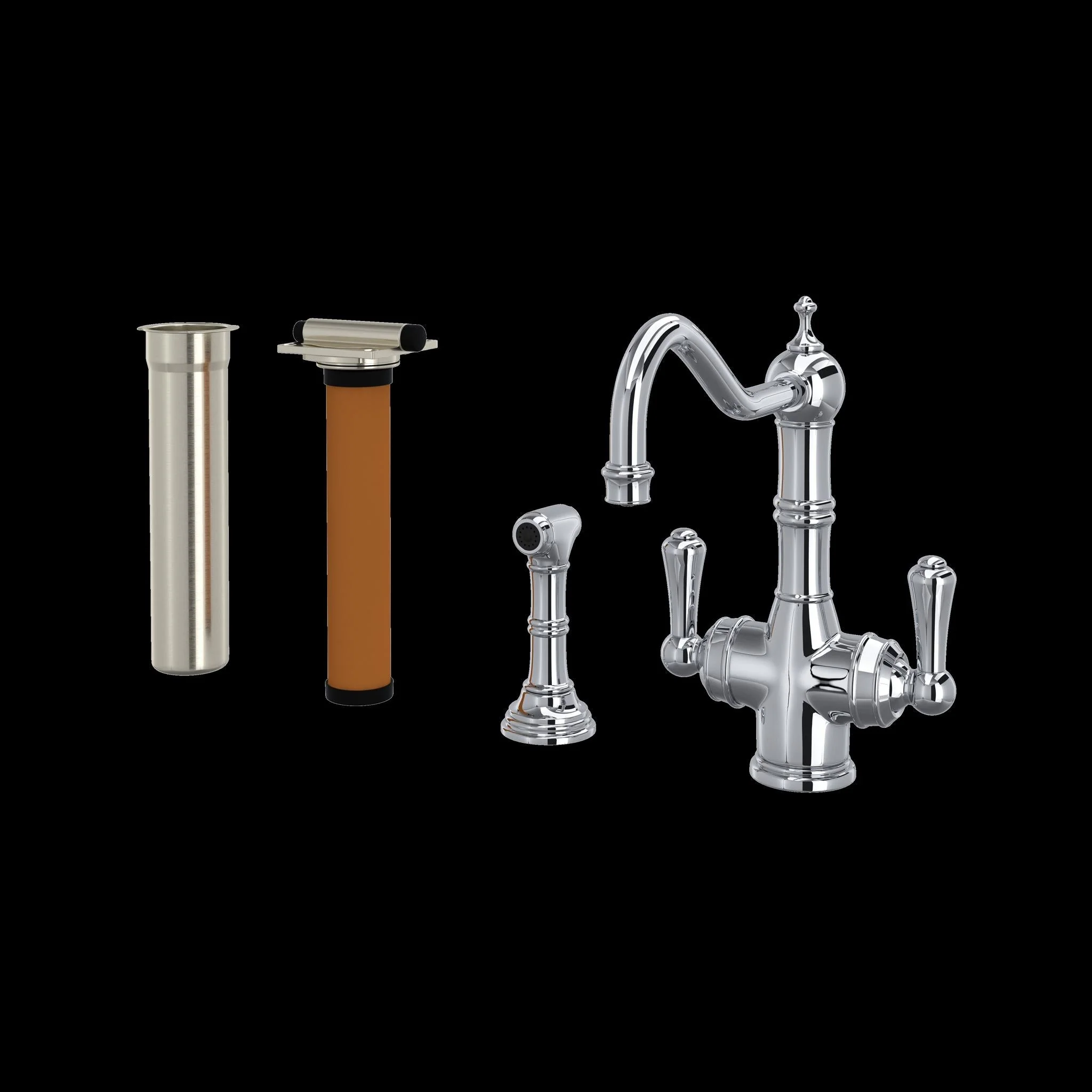 Perrin & Rowe U.KIT1570 Edwardian Two Handle Filter Kitchen Faucet Kit With Side Spray