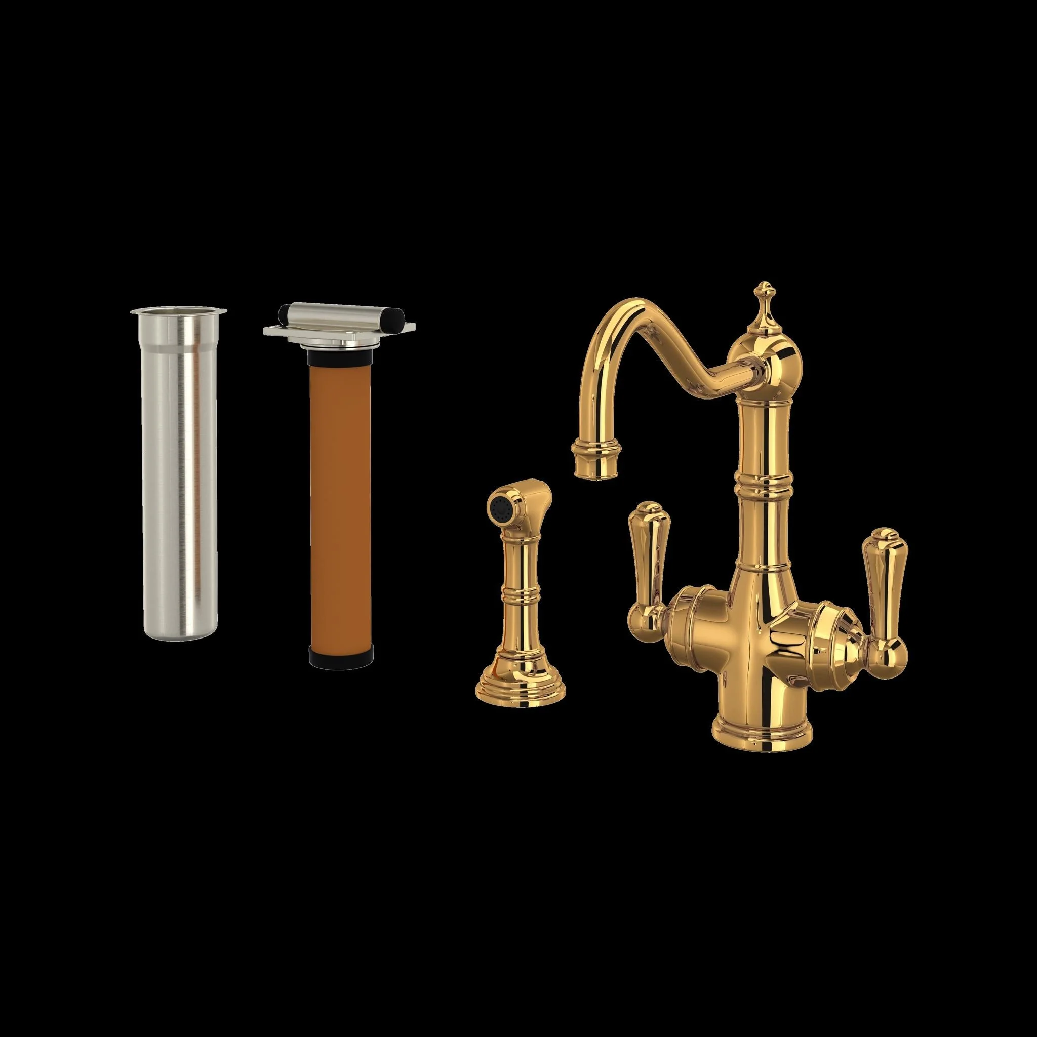 Perrin & Rowe U.KIT1570 Edwardian Two Handle Filter Kitchen Faucet Kit With Side Spray - Image 3