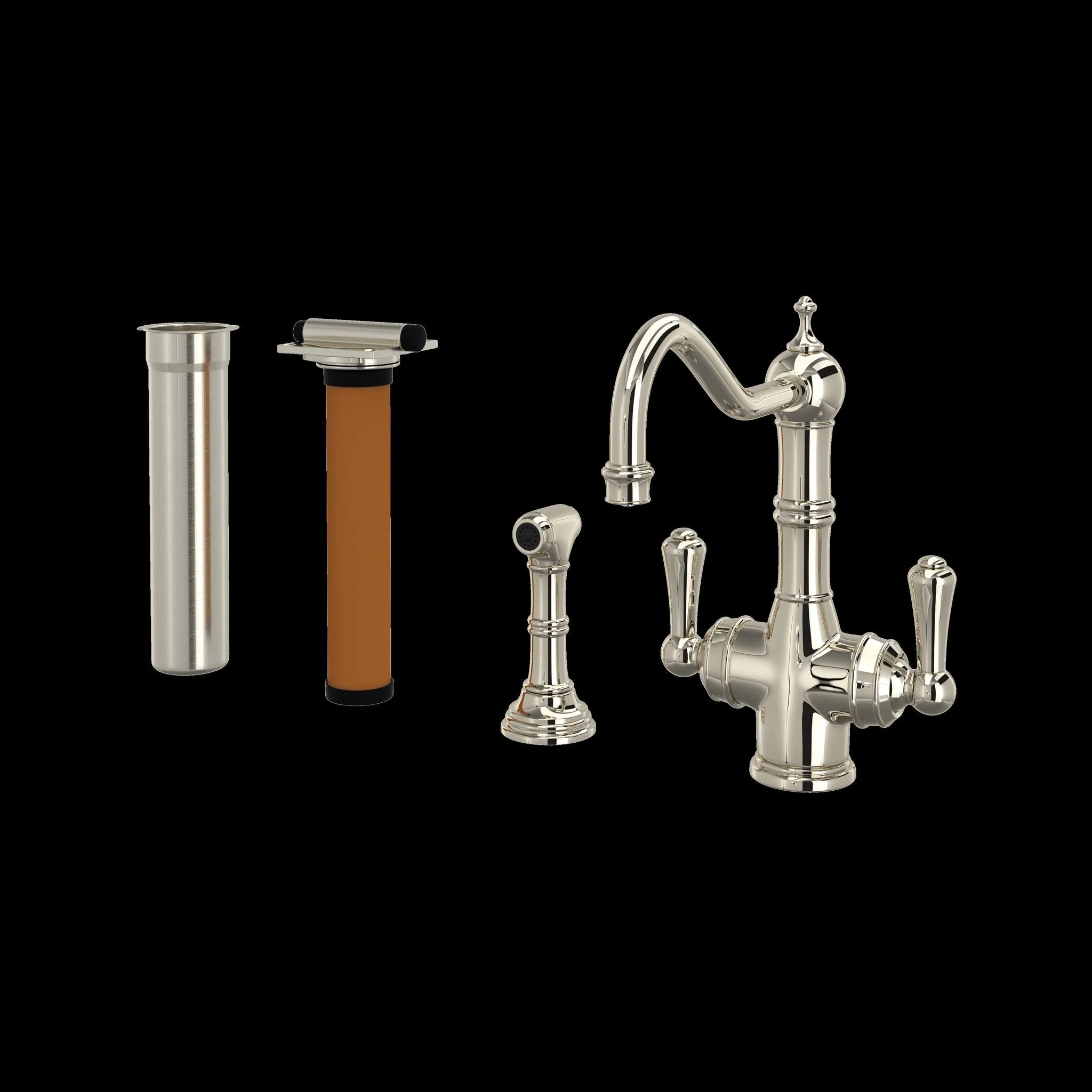 Perrin & Rowe U.KIT1570 Edwardian Two Handle Filter Kitchen Faucet Kit With Side Spray - Image 4