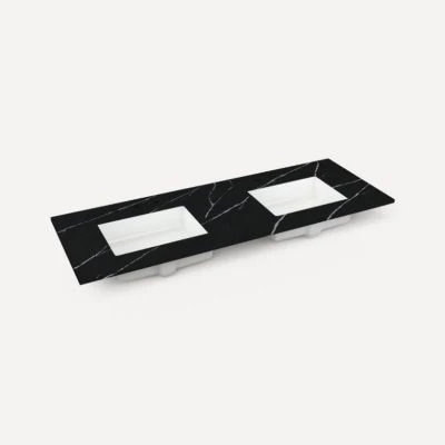 Robern Engineered Stone Top Quartz Stone Vanity Top, 60" x 1-1/8" x 23", Double Undercounter Sink, Three Hole, For Sendai and Mackey - Image 4