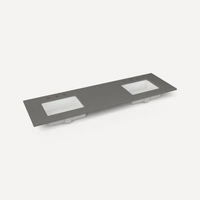 Robern Engineered Stone Top Quartz Stone Vanity Top, 73" x 3/4" x 22", Double Undercounter Sink, Three Hole
