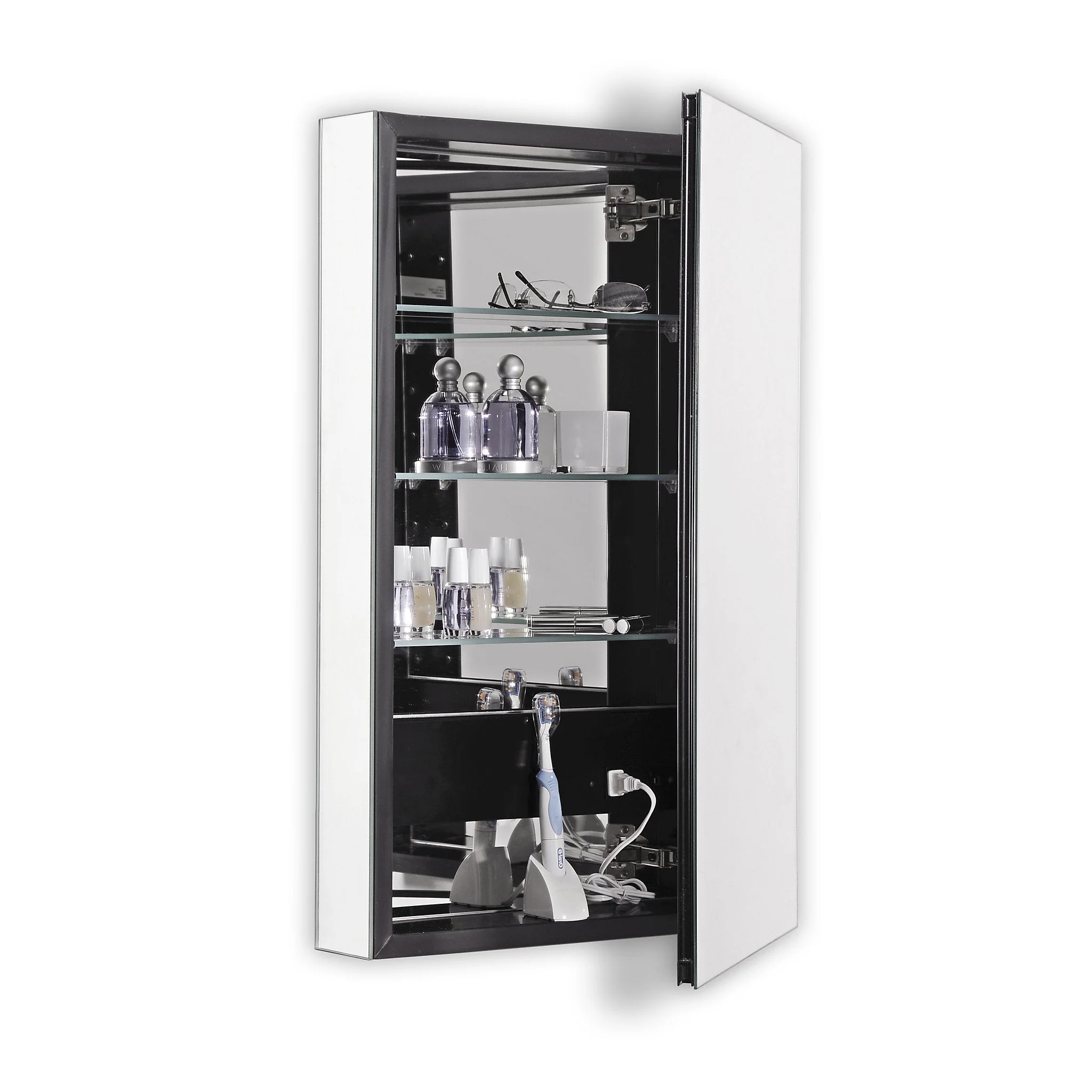 robern PLM2040BBRE PL Series Cabinet, 19-1/4" x 39-3/8" x 4", Flat Top, Bevel Edge, Right Hinge, Black Interior, Electric