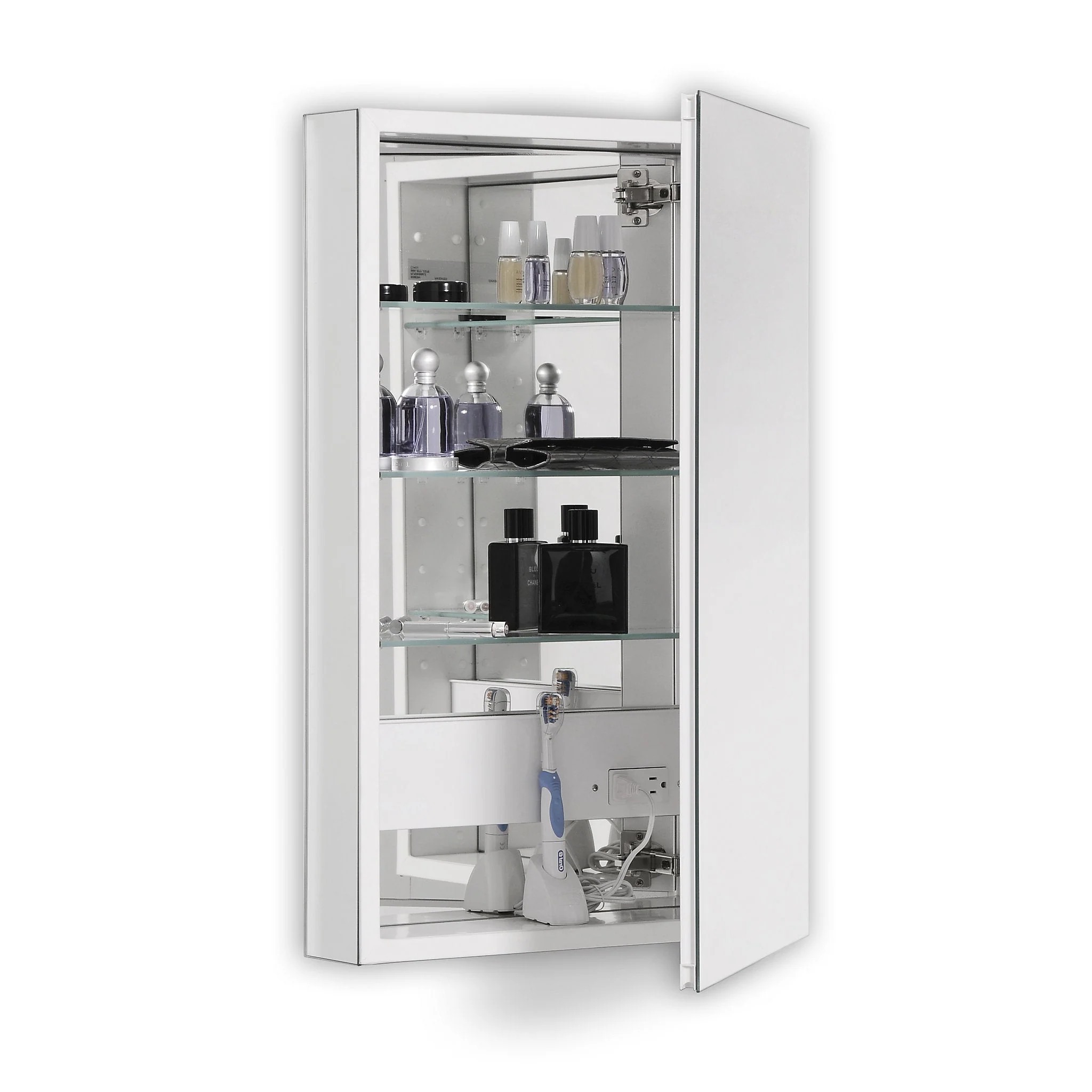 robern PLM2430GBRE PL Series Cabinet, 23-1/4" x 30" x 4", Flat Top, Bevel Edge, Right Hinge, Classic Gray Interior, Electric