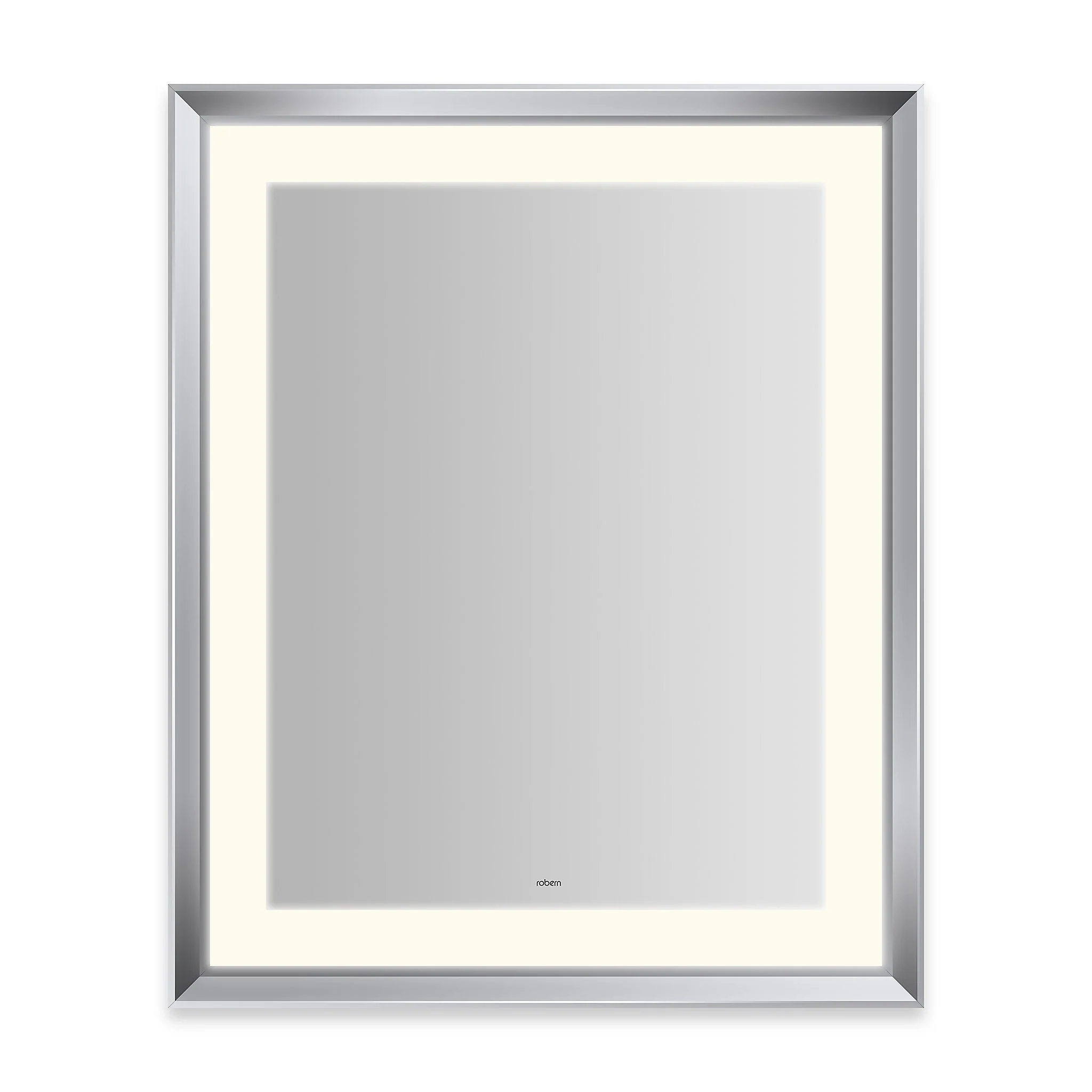 Robern Sculpt Lighted Mirror, 27” x 33” x 2-5/16”, Chamfer Museum Frame, Perimeter Light Pattern, Warm White (3000K), Dimmable, Defogger, Title 24 Compliant