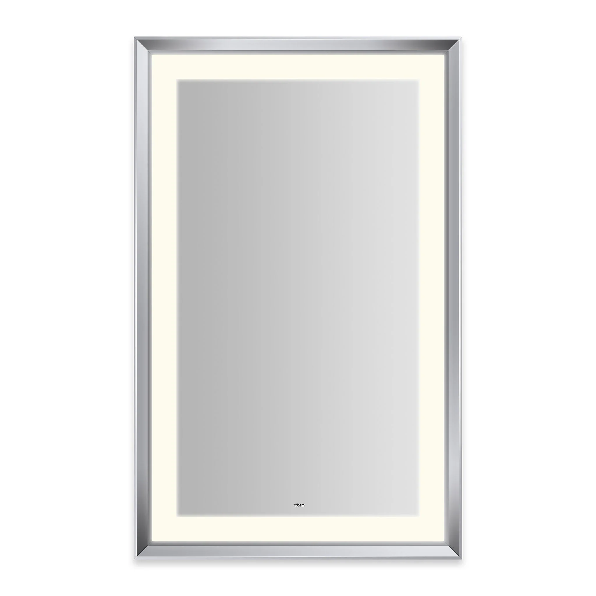 Robern Sculpt Lighted Mirror, 27” x 43” x 2-5/16”, Chamfer Museum Frame, Perimeter Light Pattern, Warm White (3000K), Dimmable, Defogger, Title 24 Compliant