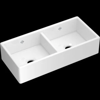 Shaws MS3918 39" Shaker Double Bowl Apron Front Fireclay Kitchen Sink - Image 4