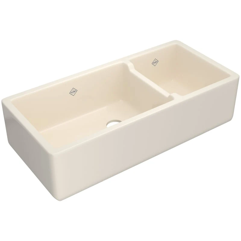 Shaws RC4019 40" Lancaster Double Bowl Farmhouse Apron Front Fireclay Kitchen Sink - Image 3