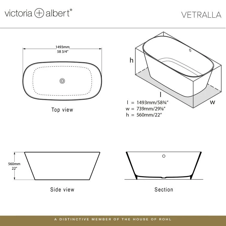 Victoria+Albert VET Vetralla 59" x 29" Freestanding Soaking Bathtub - Image 4